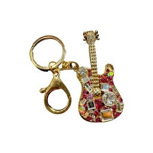 Bag Charm / Key Chain Rose gold GUITAR with sparkly stones